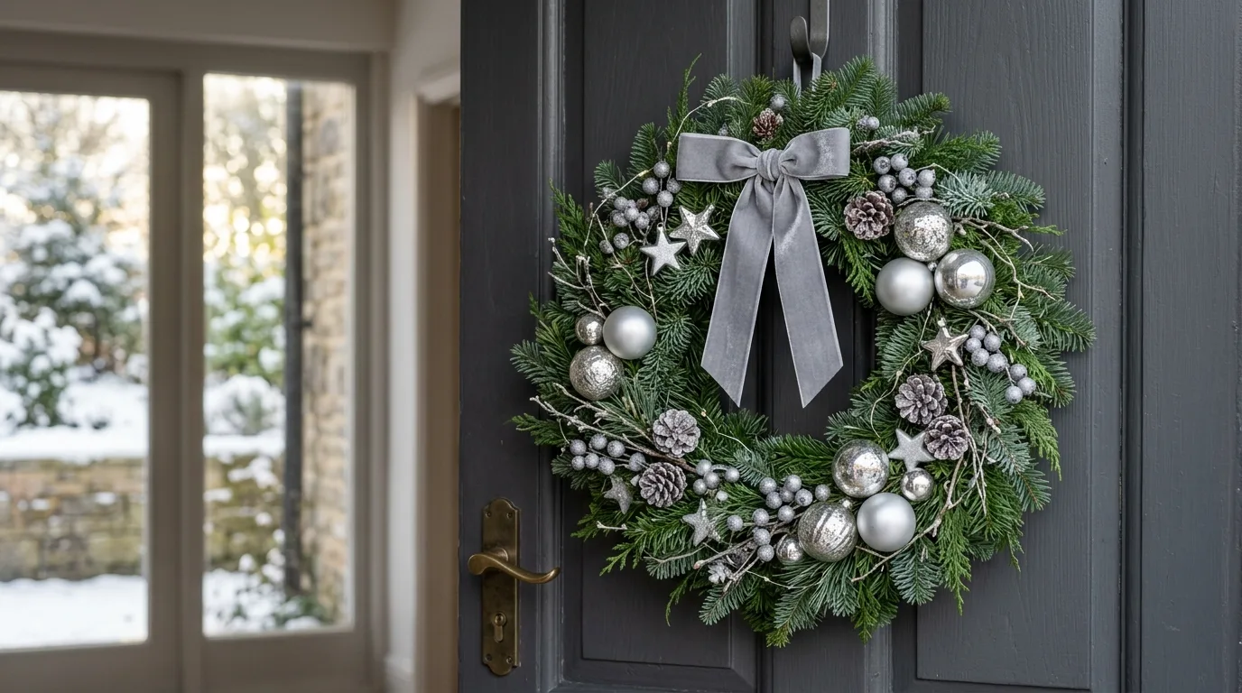 Modern Winter Wreath With Silver Ornaments